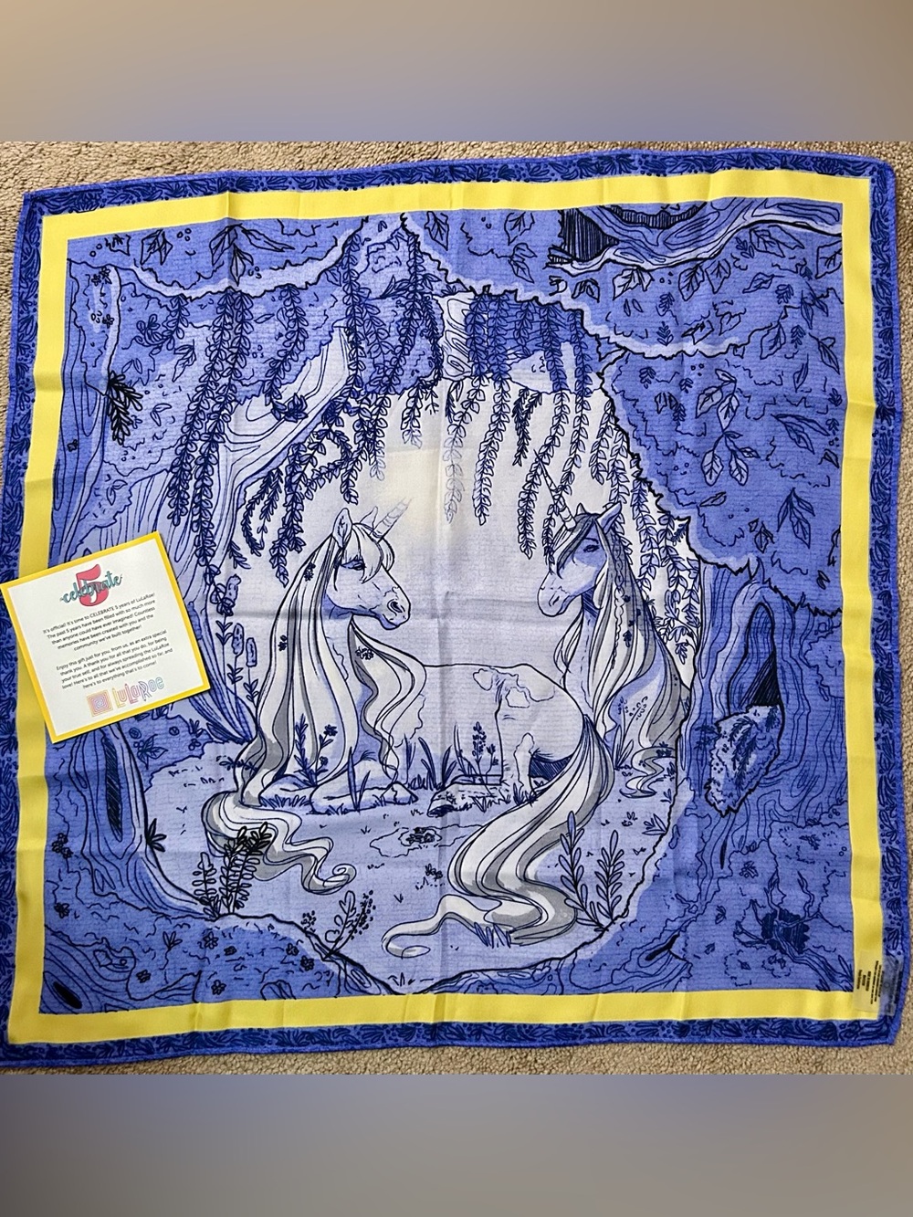 LuLaRoe Silk Scarf - 5yr Limited Edition Unicorn Print Square Silk Scarf